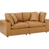 Commix Down Filled Overstuffed Loveseat in Tan Vegan Leather