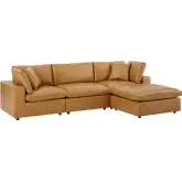 Commix Down Filled Overstuffed 4 Piece Sectional Sofa in Tan Vegan Leather