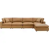 Commix Down Filled Overstuffed 5 Piece Sectional Sofa in Tan Vegan Leather