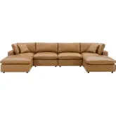 Commix Down Filled Overstuffed 6 Piece Sectional Sofa in Tan Vegan Leather