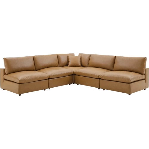 Commix Down Filled Overstuffed 5 Piece Sectional Sofa in Tan Vegan Leather