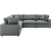 Commix Down Filled Overstuffed 5 Piece Sectional Sofa in Gray Vegan Leather