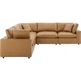 Commix Down Filled Overstuffed 5 Piece Sectional Sofa in Tan Vegan Leather