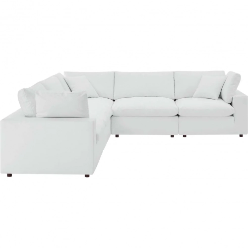 Commix Down Filled Overstuffed 5 Piece Sectional Sofa in White Vegan Leather