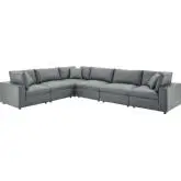 Commix Down Filled Overstuffed 6 Piece Sectional Sofa in Gray Vegan Leather