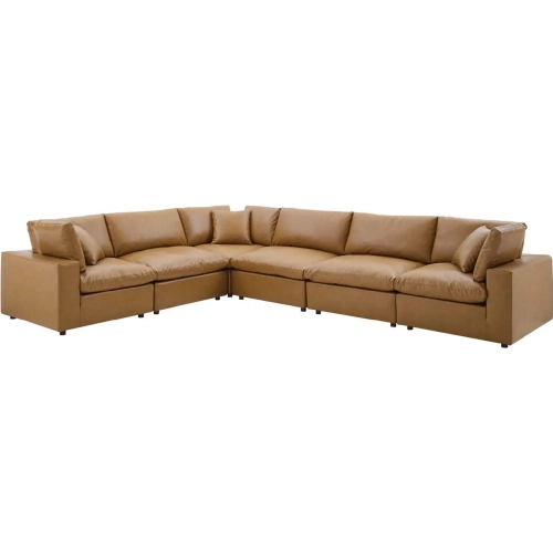 Commix Down Filled Overstuffed 6 Piece Sectional Sofa in Tan Vegan Leather