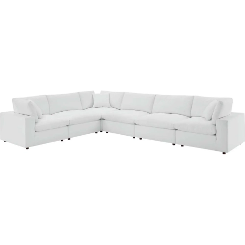 Commix Down Filled Overstuffed 6 Piece Sectional Sofa in White Vegan Leather