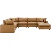 Commix Down Filled Overstuffed 7 Piece Sectional Sofa in Tan Vegan Leather