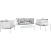 Harmony Outdoor 5 Piece Sofa Set in White Fabric & Gray Sunbrella