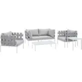 Harmony Outdoor 5 Piece Sofa Set in Gray Fabric & Gray Sunbrella