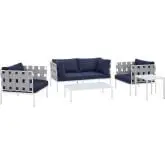 Harmony Outdoor 5 Piece Sofa Set in Gray Fabric & Navy Blue Sunbrella