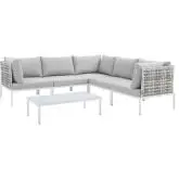 Harmony Outdoor 6 Piece Sectional Sofa Set in Taupe Weave & Gray Sunbrella