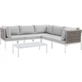 Harmony Outdoor 6 Piece Sectional Sofa Set in Tan Weave & Gray Sunbrella