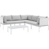 Harmony Outdoor 6 Piece Sectional Sofa Set in White Fabric & Gray Sunbrella