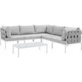 Harmony Outdoor 6 Piece Sectional Sofa Set in Gray Fabric & Gray Sunbrella