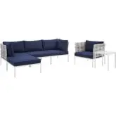 Harmony Outdoor 6 Piece Sectional Sofa Set in Taupe Weave & Navy Blue Sunbrella