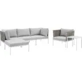 Harmony Outdoor 6 Piece Sectional Sofa Set in Tan Weave & Gray Sunbrella