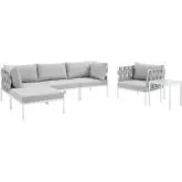 Harmony Outdoor 6 Piece Sectional Sofa Set in Gray Fabric & Gray Sunbrella