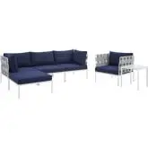 Harmony Outdoor 6 Piece Sectional Sofa Set in Gray Fabric & Navy Blue Sunbrella