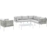 Harmony Outdoor 7 Piece Sectional Sofa Set in Taupe Weave & Gray Sunbrella