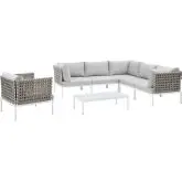 Harmony Outdoor 7 Piece Sectional Sofa Set in Tan Weave & Gray Sunbrella