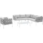 Harmony Outdoor 7 Piece Sectional Sofa Set in Gray Fabric & Gray Sunbrella