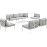 Harmony Outdoor 8 Piece Sectional Sofa Set in Taupe Weave & Gray Sunbrella