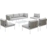 Harmony Outdoor 8 Piece Sectional Sofa Set in Tan Weave & Gray Sunbrella