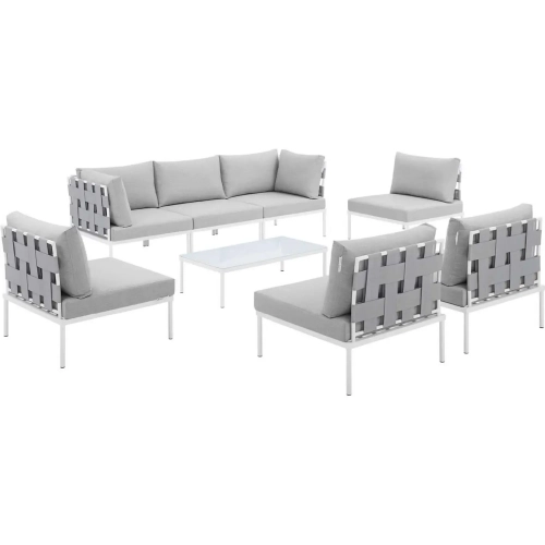 Harmony Outdoor 8 Piece Sectional Sofa Set in Gray & Gray Sunbrella &reg;