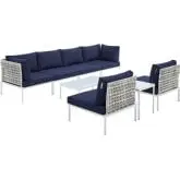 Harmony Outdoor 8 Piece Sectional Sofa Set in Taupe Weave & Navy Blue Sunbrella &reg;