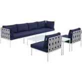 Harmony Outdoor 8 Piece Sectional Sofa Set in Gray Weave & Navy Blue Sunbrella &reg;