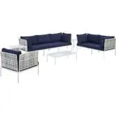 Harmony Outdoor 8 Piece Sectional Sofa Set in Taupe Weave & Navy Blue Sunbrella &reg;