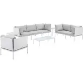 Harmony Outdoor 8 Piece Sectional Sofa Set in White Weave & Gray Sunbrella &reg;