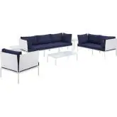 Harmony Outdoor 8 Piece Sectional Sofa Set in White Weave & Navy Blue Sunbrella &reg;