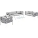 Harmony Outdoor 8 Piece Sectional Sofa Set in Gray Weave & Gray Sunbrella &reg;