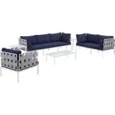 Harmony Outdoor 8 Piece Sectional Sofa Set in Gray Weave & Navy Blue Sunbrella &reg;