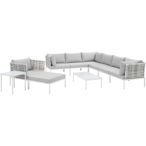 Harmony Outdoor 10 Piece Sectional Sofa Set in Taupe Weave & Gray Sunbrella &reg;