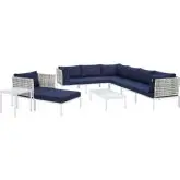 Harmony Outdoor 10 Piece Sectional Sofa Set in Taupe Weave & Navy Blue Sunbrella &reg;