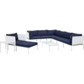 Harmony Outdoor 10 Piece Sectional Sofa Set in White Weave & Navy Blue Sunbrella &reg;