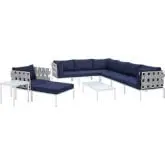 Harmony Outdoor 10 Piece Sectional Sofa Set in Gray Weave & Navy Blue Sunbrella &reg;