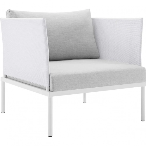 Harmony Outdoor Arm Chair in White Weave & Gray Sunbrella &reg;