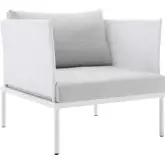 Harmony Outdoor Arm Chair in White Weave & Gray Sunbrella &reg;