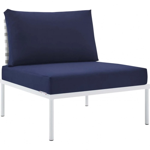 Harmony Outdoor Armless Chair in Taupe Weave & Navy Sunbrella &reg;