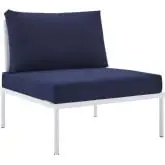 Harmony Outdoor Armless Chair in White Weave & Navy Sunbrella &reg;