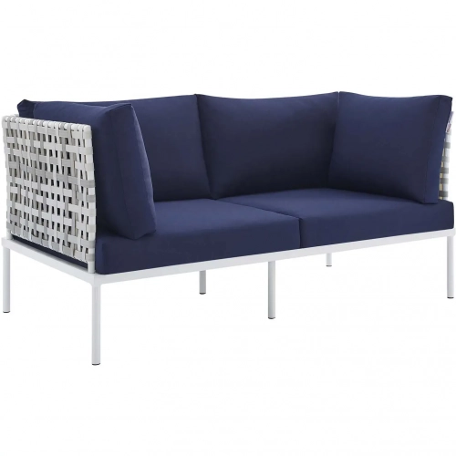 Harmony Outdoor Loveseat in Taupe Weave & Navy Sunbrella &reg;