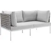 Harmony Outdoor Loveseat in Tan Weave & Gray Sunbrella &reg;