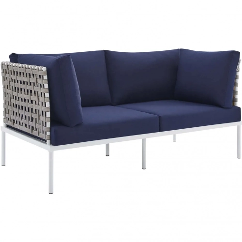 Harmony Outdoor Loveseat in Tan Weave & Navy Sunbrella &reg;