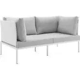 Harmony Outdoor Loveseat in White Weave & Gray Sunbrella &reg;