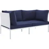 Harmony Outdoor Loveseat in White Weave & Navy Sunbrella &reg;