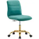 Ripple Armless Office Chair in Channel Tufted Teal Velvet & Gold